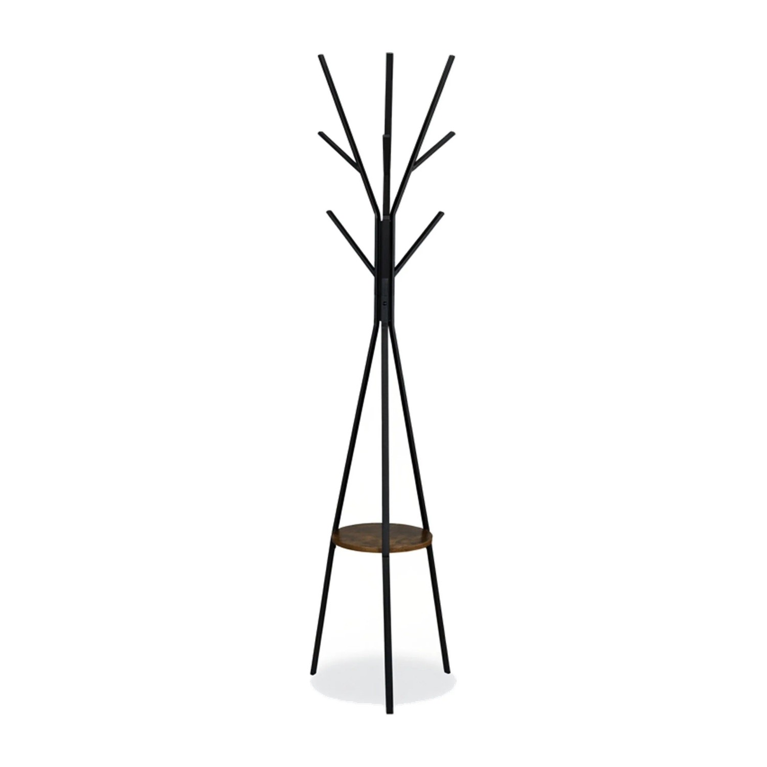 Relaxdays Garderobenständer Eisen Schwarz Freistehend mit Ablage 6 Haken 182 cm x 41 cm x 38 cm 3,2 kg