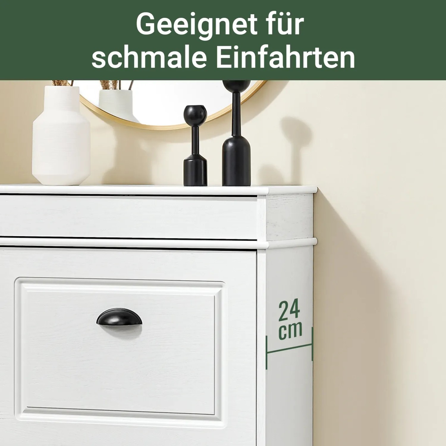Schmaler, weißer Schuhschrank (SoBuy FSR78-WG) mit 2 Klappen und Schublade, ideal für kleine Flure.