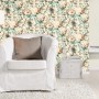 Rasch Vliestapete Florentine III mit Blumenmuster in Weiß, Braun und Grün im Wohnraum.