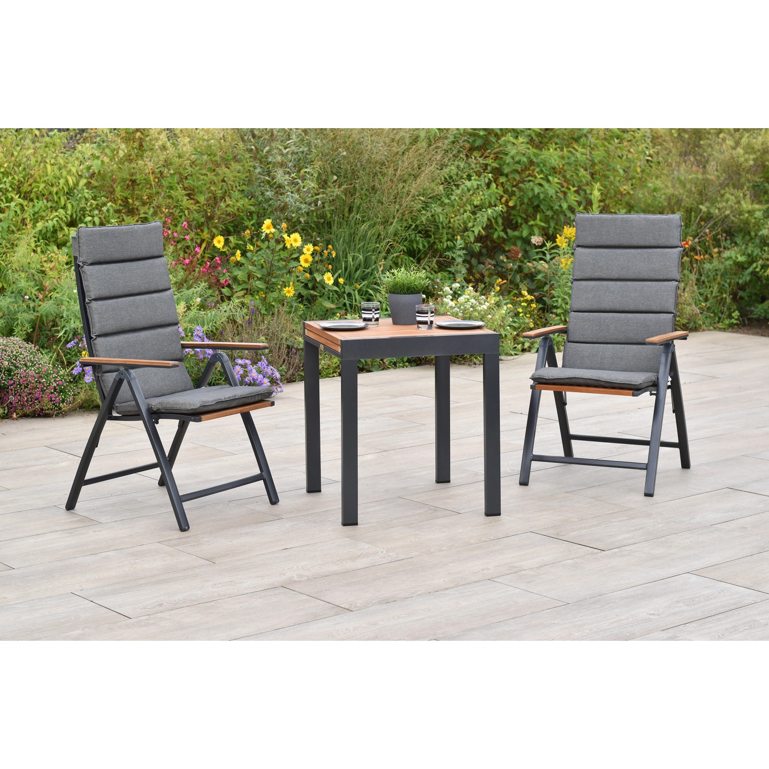 Merxx Athos Set 5-tlg. 2 Klappsessel 2 Auflagen Gartentisch 65(130)x65 cm günstig online kaufen