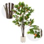 Künstlicher Orangenbaum 130 cm mit grünen Blättern, orangefarbenen Früchten und braunen Stämmen im weißen Topf.