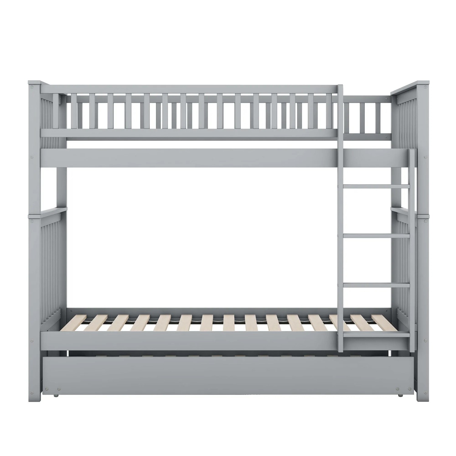 KOMHTOM Etagenbett 90x200Cm Kinderbett Mit Ausziehbett Hohe Geländer Und Stabile Treppe Kiefernholz+Mdf Grau Ohne Matratze