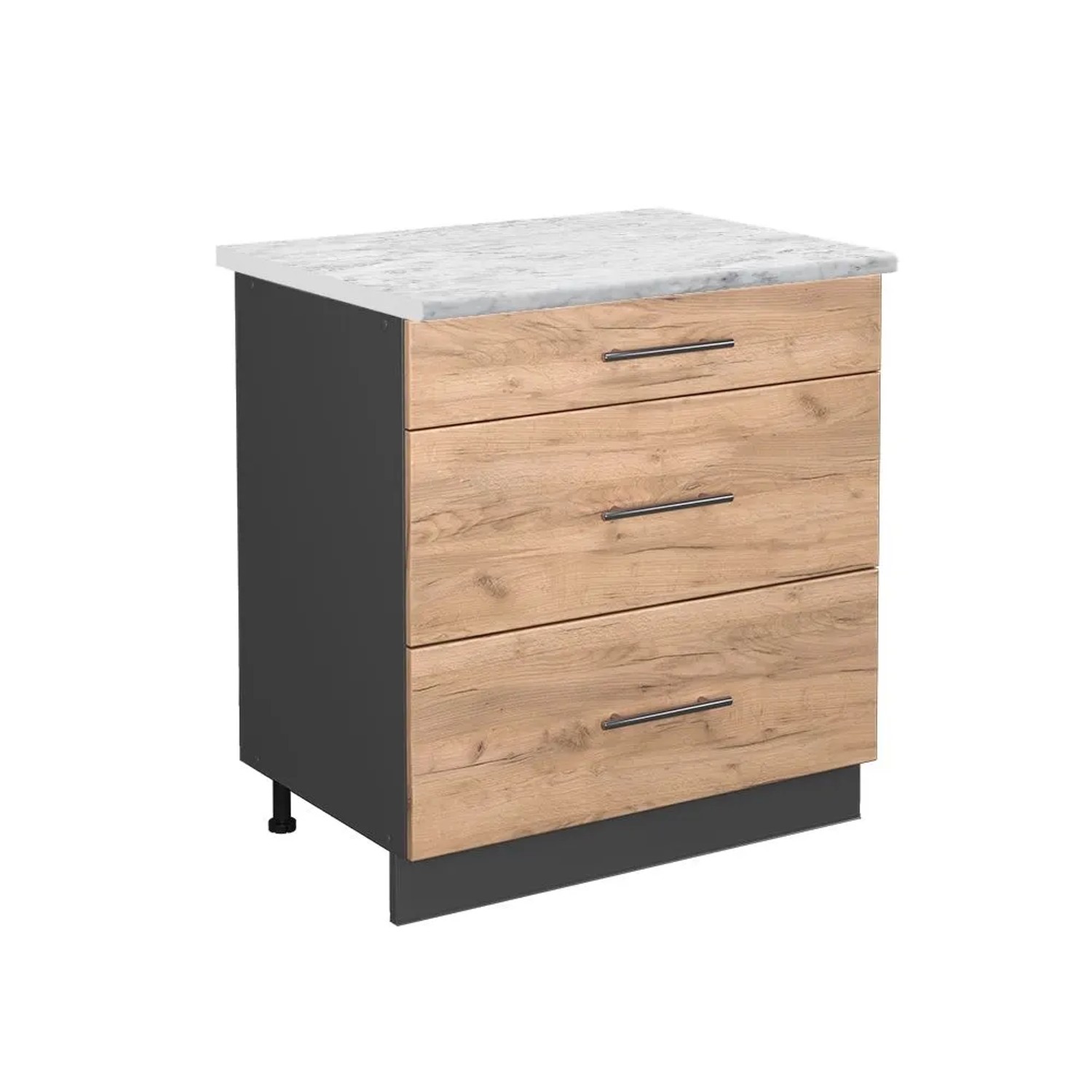 Vicco Küchenunterschrank Fame-Line Goldkraft Eiche Anthrazit 80 cm mit 3 Schubladen AP Marmor