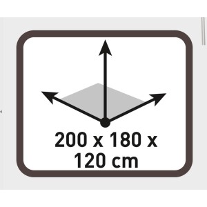 Abbildung der Zelt-Größe: 200 x 180 x 120 cm. Ideal für Camping & Outdoor.