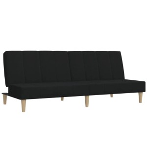 Schwarzes vidaXL Schlafsofa, 2-Sitzer aus Stoff mit Holzfüßen.