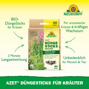 Neudorff Azet Düngestäbchen für Kräuter, 40 Stück. Kräuterdünger für kräftiges Wachstum und aromatischen Geschmack.