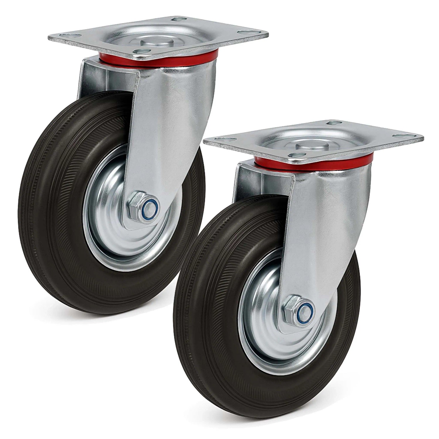 Wiltec Lenkrollen Set 2X Vollgummirad 125Mm Transportrolle 100Kg Metallfelge Möbelrollen