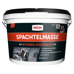 Eimer MEM Profi Spachtelmasse 4 kg, Bitumen-Dichtmasse zum Reparieren von Rissen und Bruchstellen im Außenbereich.