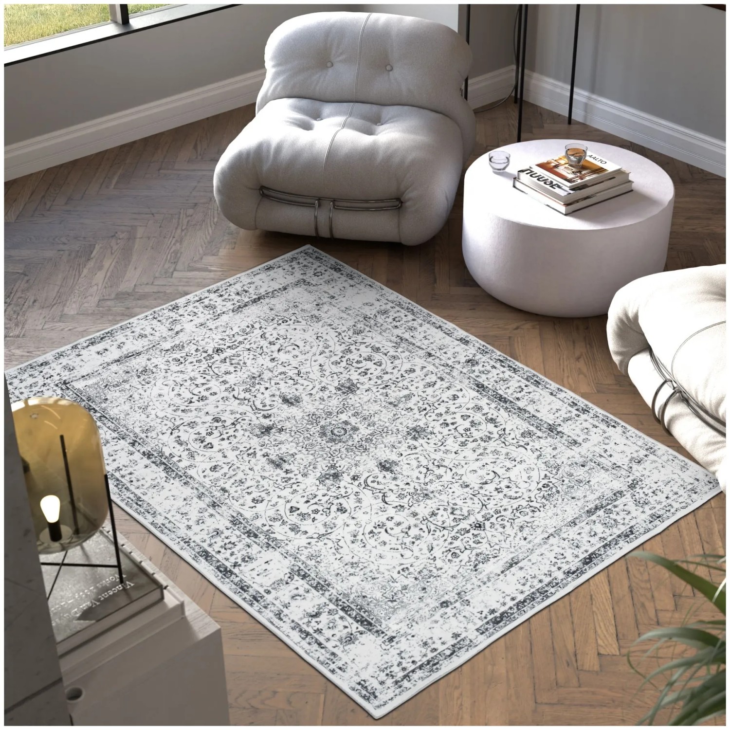 Tectake Vintage Designer Teppich Aliya Verschiedene Größen Orientalisches Muster 160 x 230 cm 230 x 160 x 0 60 cm Grau
