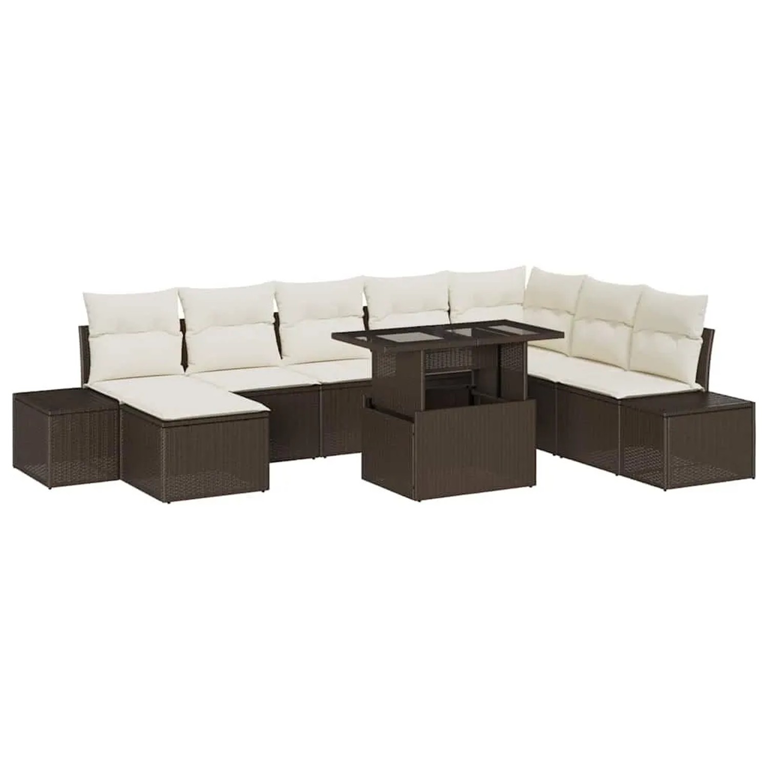vidaXL Gartensofa-set mit Kissen 9-Tlg Braun und Creme Poly-Rattan 3349234 günstig online kaufen