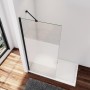 AICA Walk-In Duschwand mit Milchglasstreifen, 90x200 cm, 8 mm ESG-Glas, Stabilisator, Schwarzrahmen.