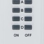 Fernbedienung für Funkschalter-Set, weiß, mit Tasten A, B, C, D, ON und OFF.