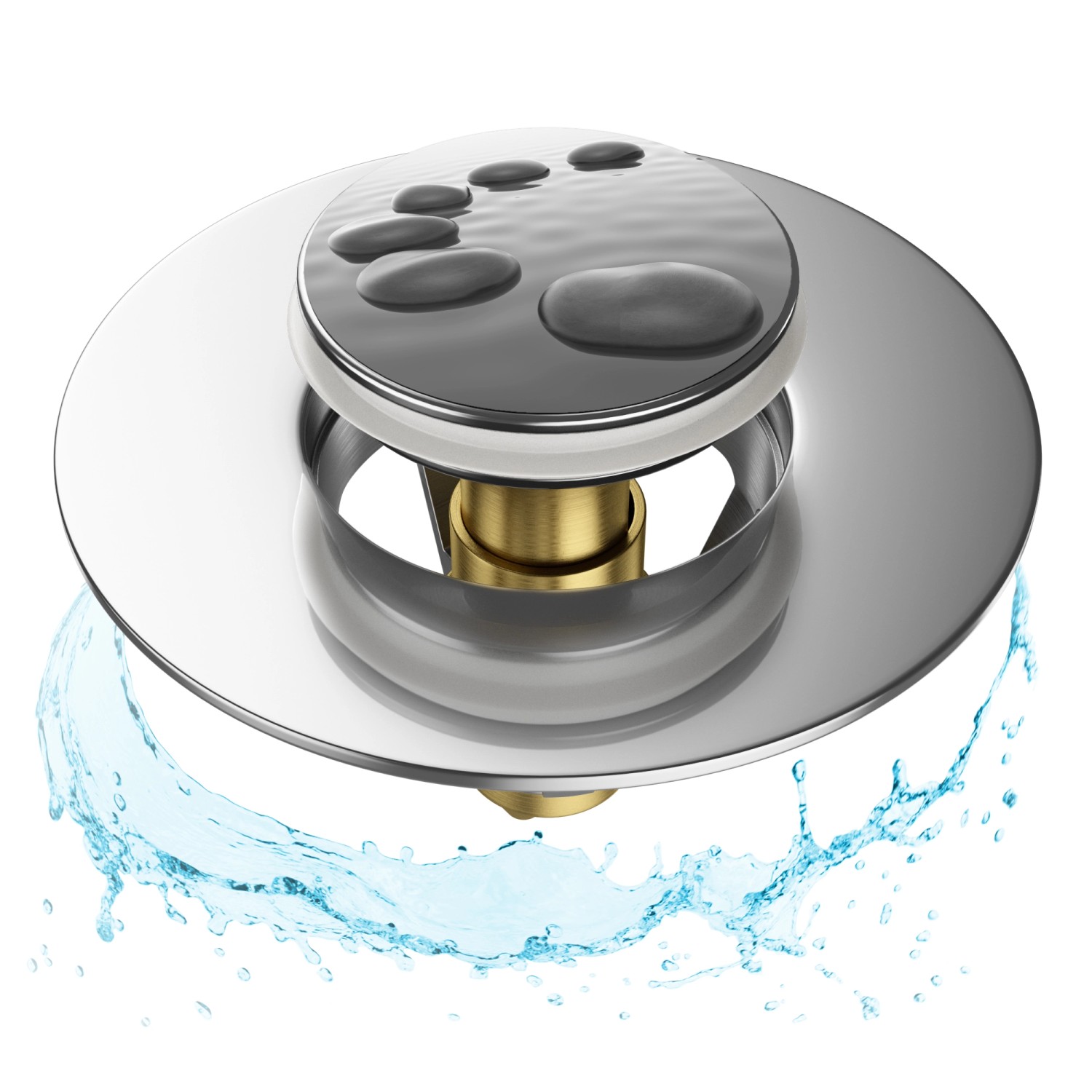 Sanilo Pop Up Waschbeckenstöpsel Black Stones Design, Chrom und Messing