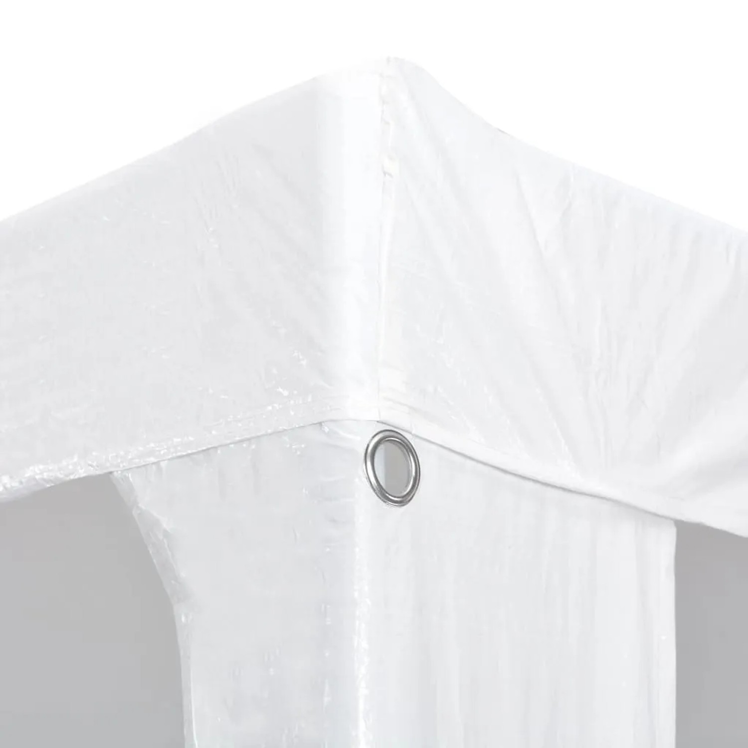 Detailansicht: Weißes Partyzelt 3x4m, Ecke mit Öse. Ideal für Gartenpartys & Sonnenschutz.