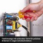 Einhell Werkzeug-Pad: Telefonzange im Einsatz an Elektronik, Teil des 9-tlg. Elektriker Werkzeug-Sets.