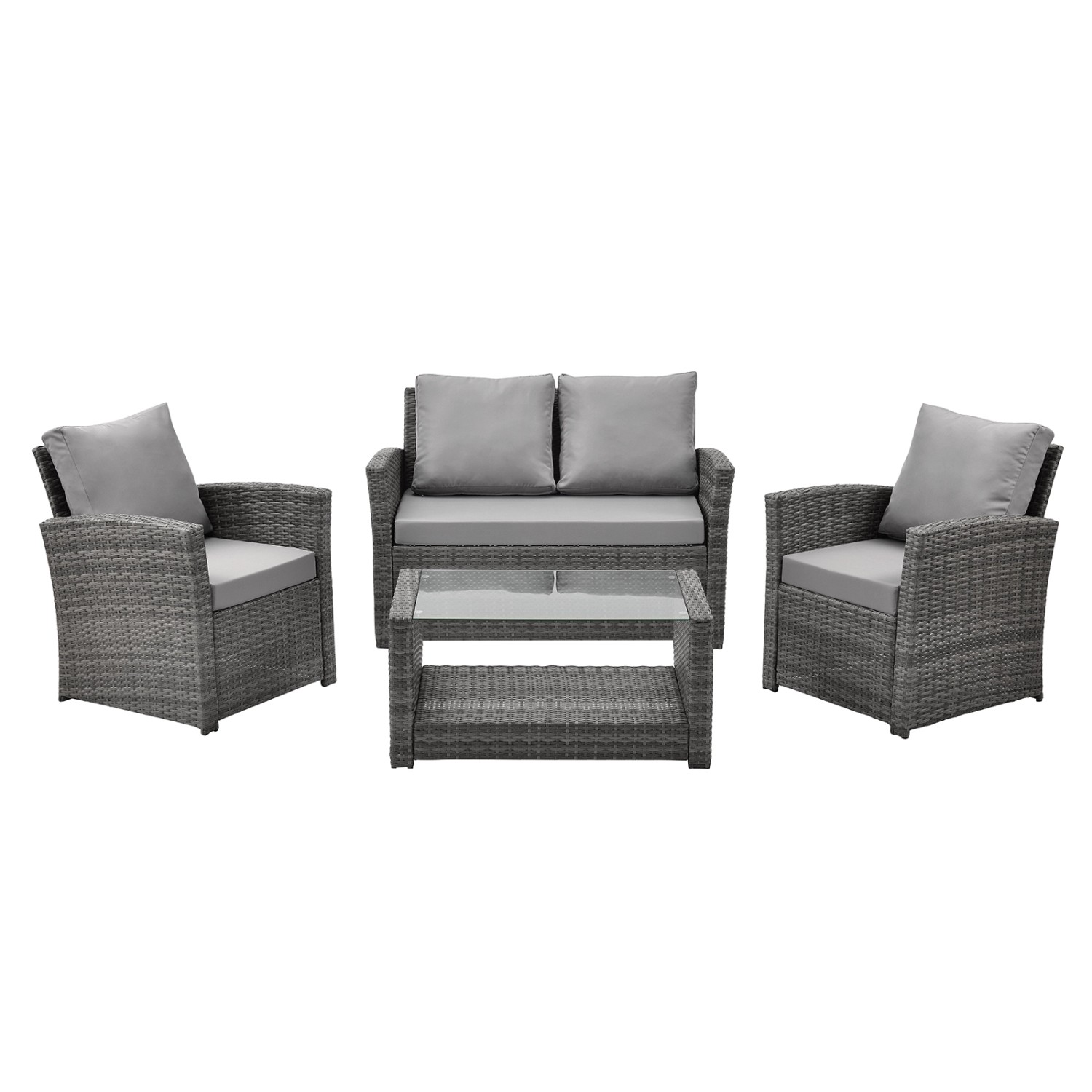 Svita Roma Polyrattan Set Sitzgruppe Lounge Tisch Garnitur Gartenmöbel Grau günstig online kaufen