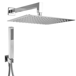 Eckiges PaulGurkes Unterputz Duschsystem mit Kopf- und Handbrause, ohne Armatur.