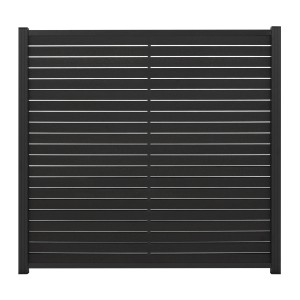 Anthrazitfarbener BPC Rhombus Steckzaun Hanö mit Lamellen für den Sichtschutz im Garten.