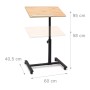 Höhenverstellbarer, gelber Relaxdays Laptoptisch aus Holz mit Rollen und neigbarer Platte.