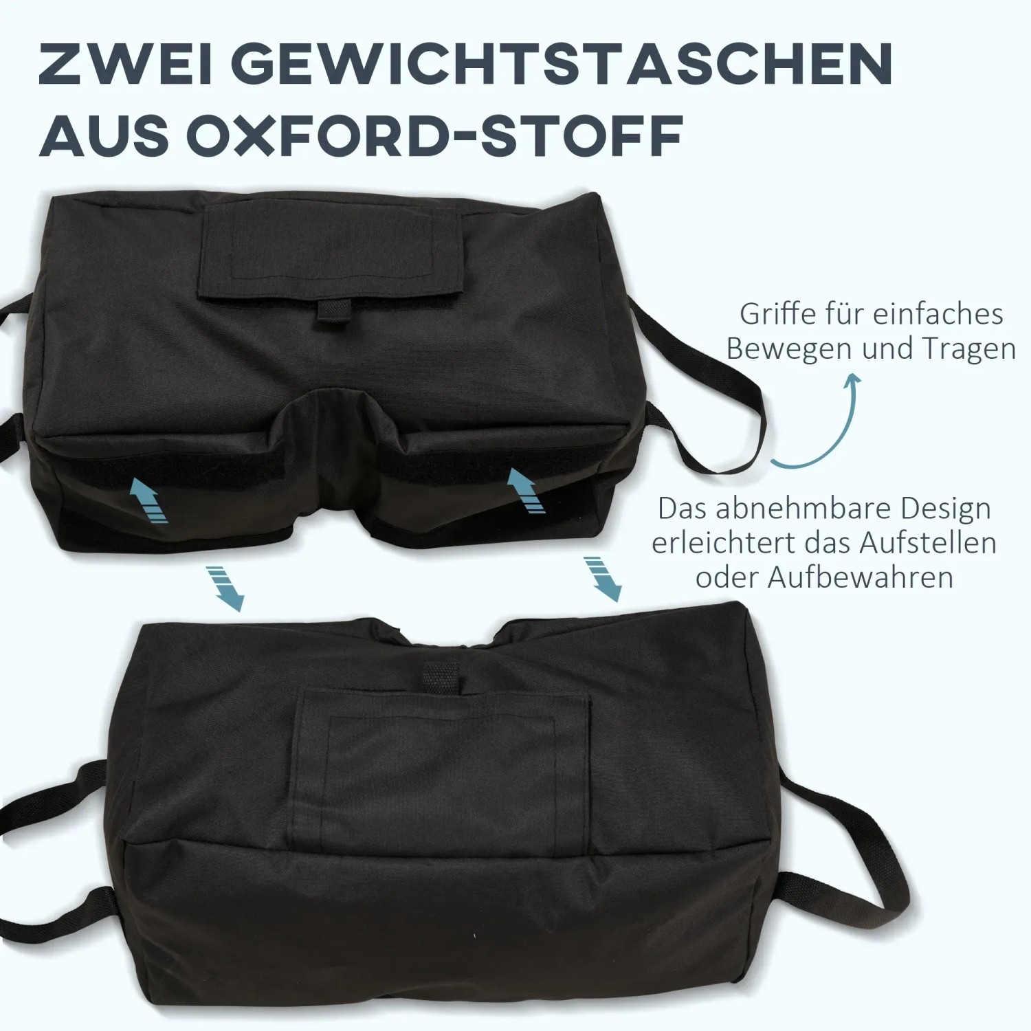 Outsunny Schirmständer Gewichte, 2er Set, aus Oxfordstoff, schwarz. Sandsäcke für sicheren Stand des Sonnenschirms.