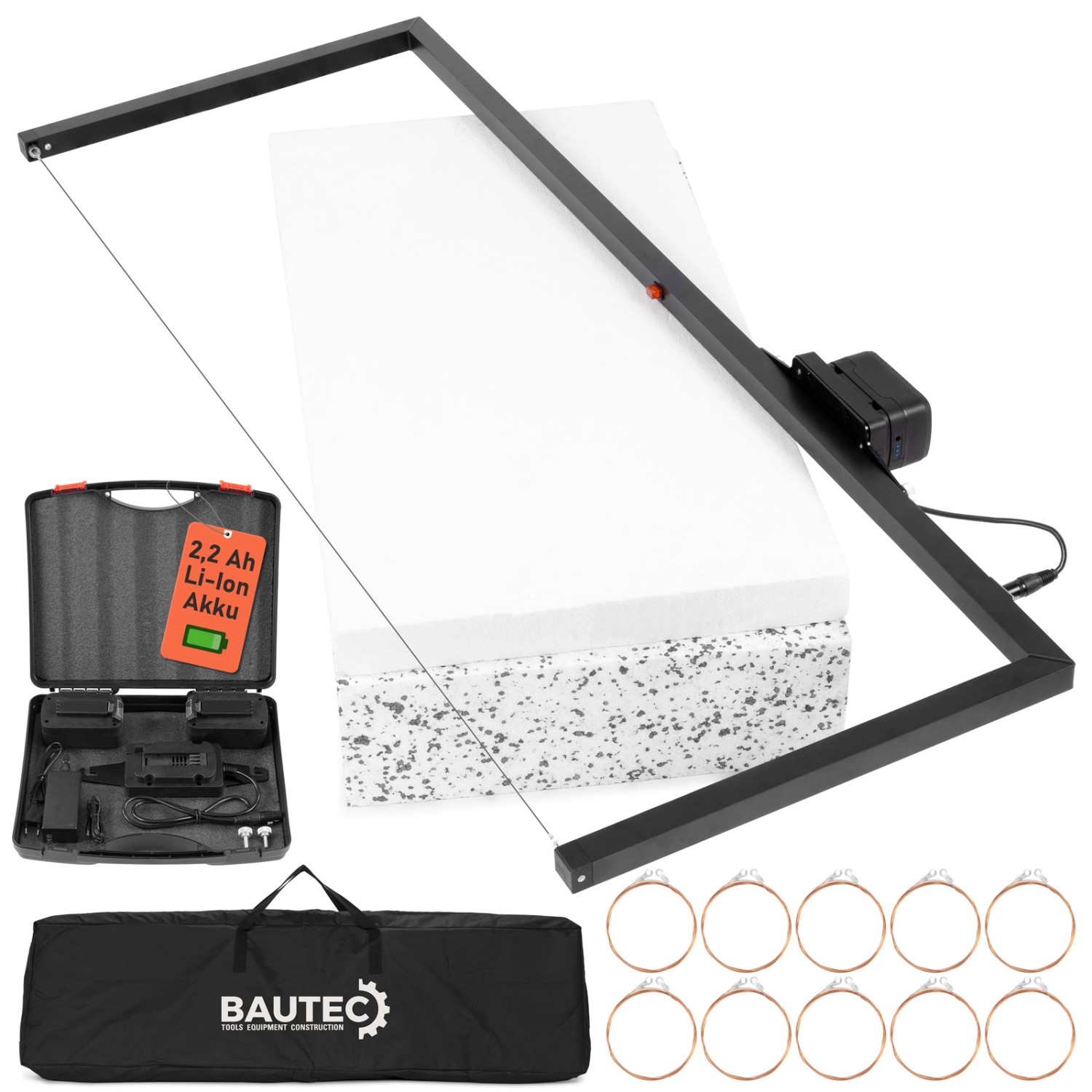 BAUTEC Akku-Styrobow 520mm Handschneidebügel mit 2 Li-Ion Akkus 10 Schneide günstig online kaufen