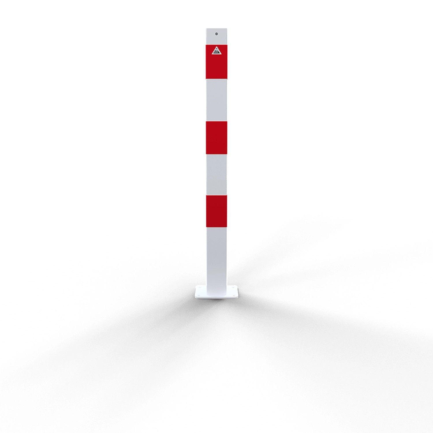 Schake Absperrpfosten, weiß mit roten Streifen, zur Dübelbefestigung.