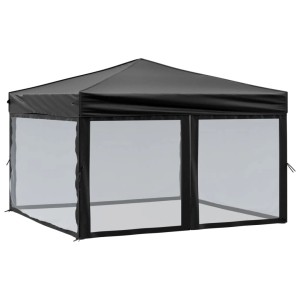 Schwarzes, faltbares Partyzelt 3x3 m mit Seitenwänden für Outdoor-Events.