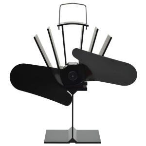 Schwarzer vidaXL Ofenventilator mit 2 Blättern aus eloxiertem Aluminium, wärmebetrieben für Kamine & Öfen.