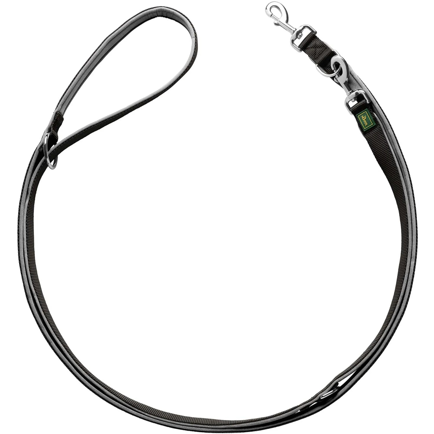 Verstellbare Hunter Führleine Neopren, 2 m, schwarz-grau. Hundeleine aus Nylon mit weicher Neoprenpolsterung.