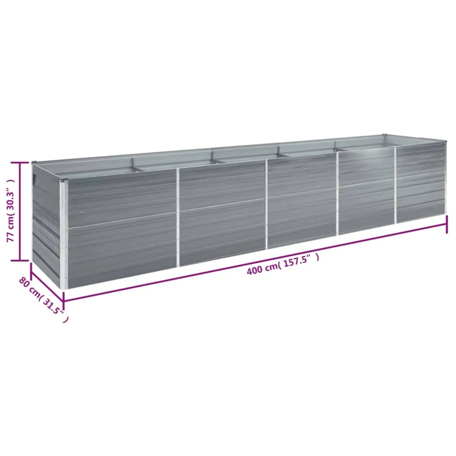 Graues vidaXL Garten-Hochbeet aus Stahl, 400x80x77 cm. Ideal für Garten, Terrasse und Balkon.