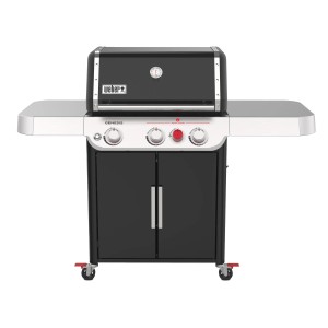 Weber Genesis E-325S Gasgrill, 3 Brenner, Sear Zone, schwarz. Grillwagen mit Seitentisch und Unterschrank.