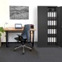Anthrazitfarbener Rikta Metallschrank (168 cm) mit geöffneter Tür und Aktenordnern im Büro.
