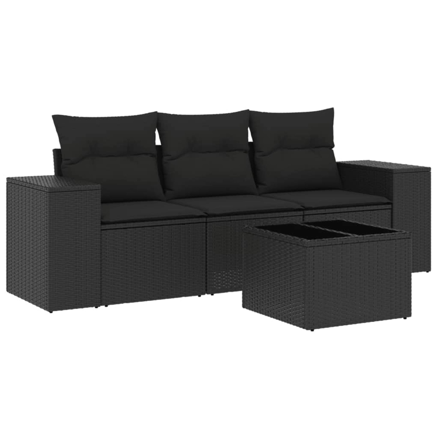 vidaXL 4-Tlg Garten-Sofagarnitur mit Kissen Schwarz Poly Rattan 3254602 günstig online kaufen