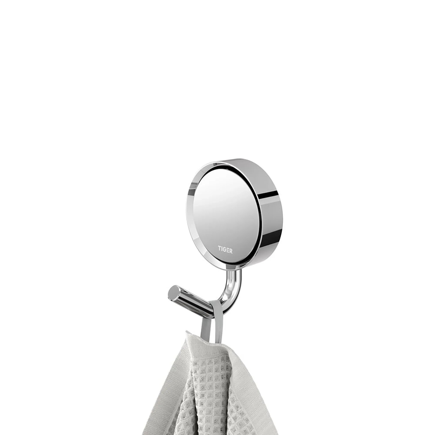 Tiger Handtuchhaken Ace, groß, aus poliertem Edelstahl mit Handtuch.
