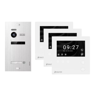 Balter Evo-HD Mini Video Türsprechanlage Komplettsystem mit 3 Monitoren, Silber.