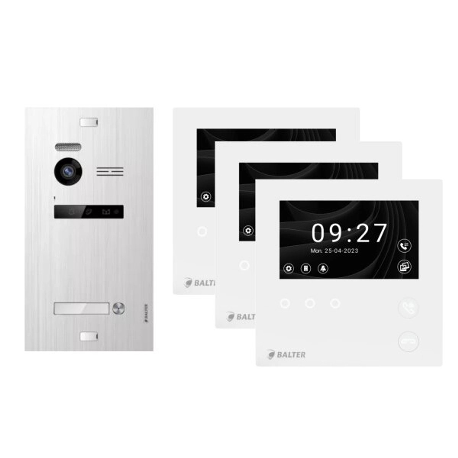 Balter Evo-HD-Mini Video Türsprechanlage Komplettsystem für 1-Familienhaus mit 3x 4,3 Zoll Monitor Silber
