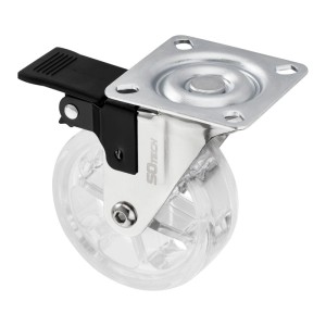SOTECH Lenkrolle RAPID, transparent, Ø 75 mm, mit Bremse. Robuste Möbelrolle aus Stahl, belastbar bis 35 kg.
