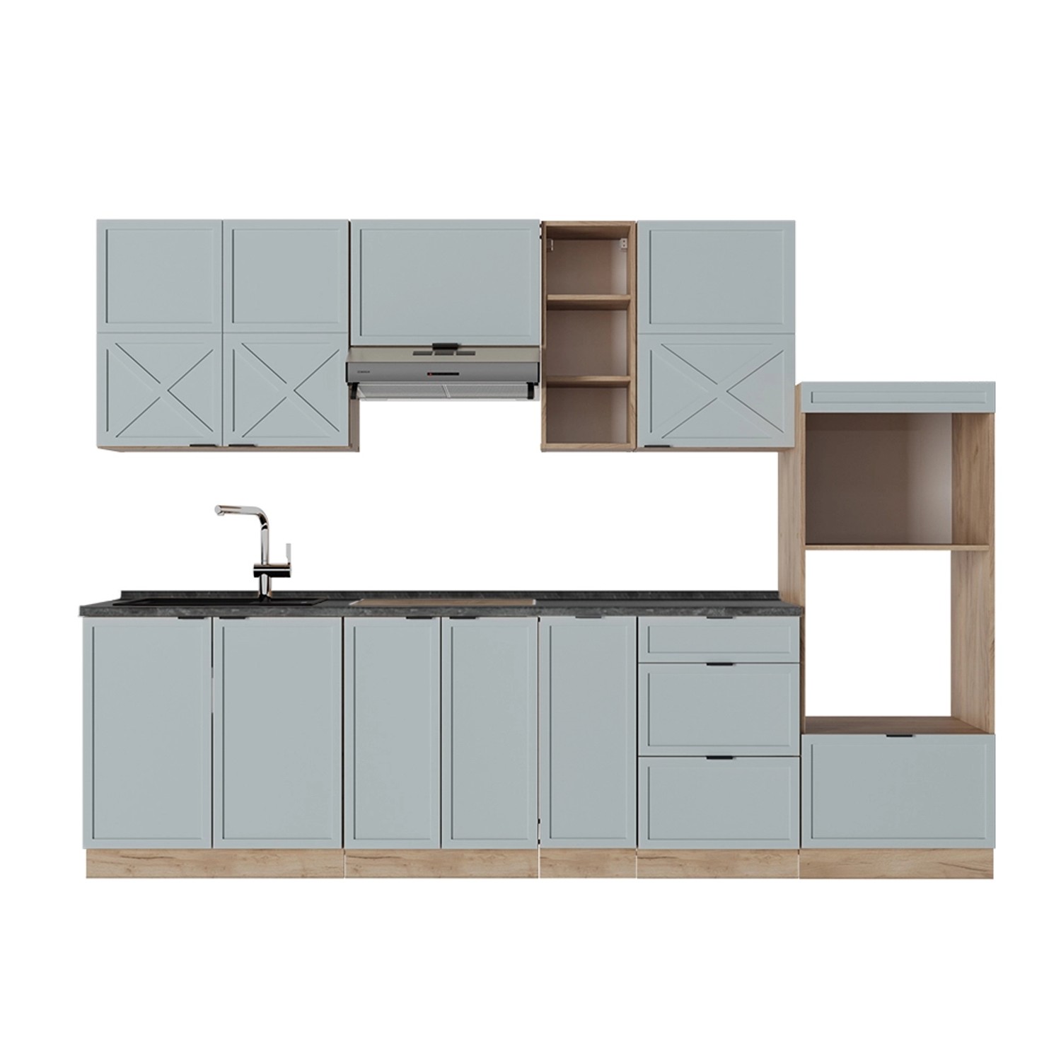 Vicco Fame-Line Küchenzeile Hellblau-grau/Goldkraft Eiche 280 cm AP Anthraz günstig online kaufen
