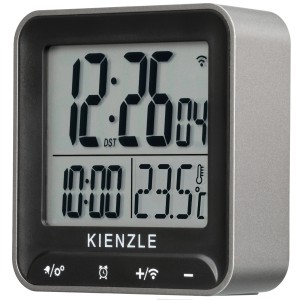Kienzle Digitaler Funkwecker, quadratisch, silber-schwarz, mit Temperaturanzeige.