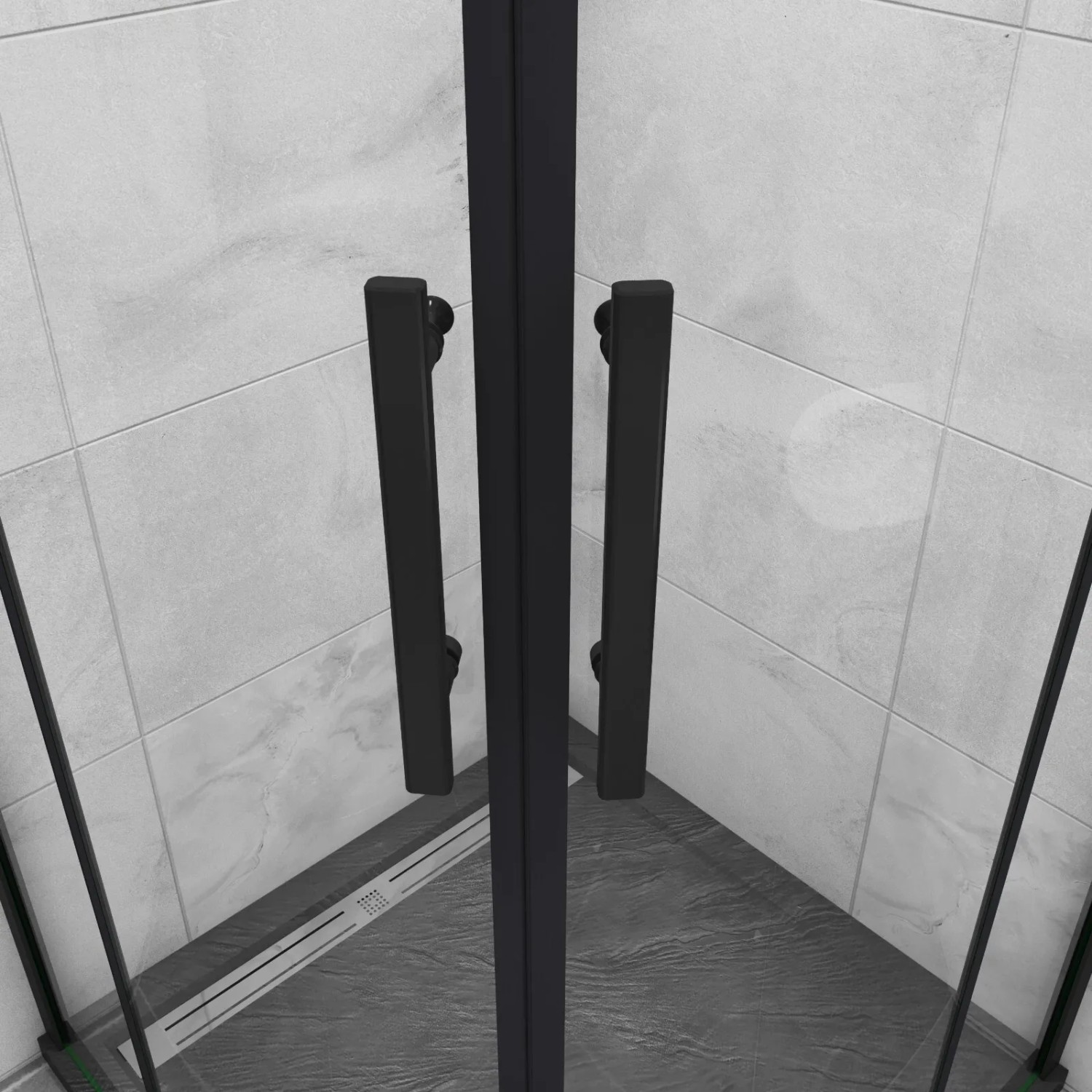 Schwarze AICA Runddusche 90x90cm mit Griffen und Sicherheitsglas