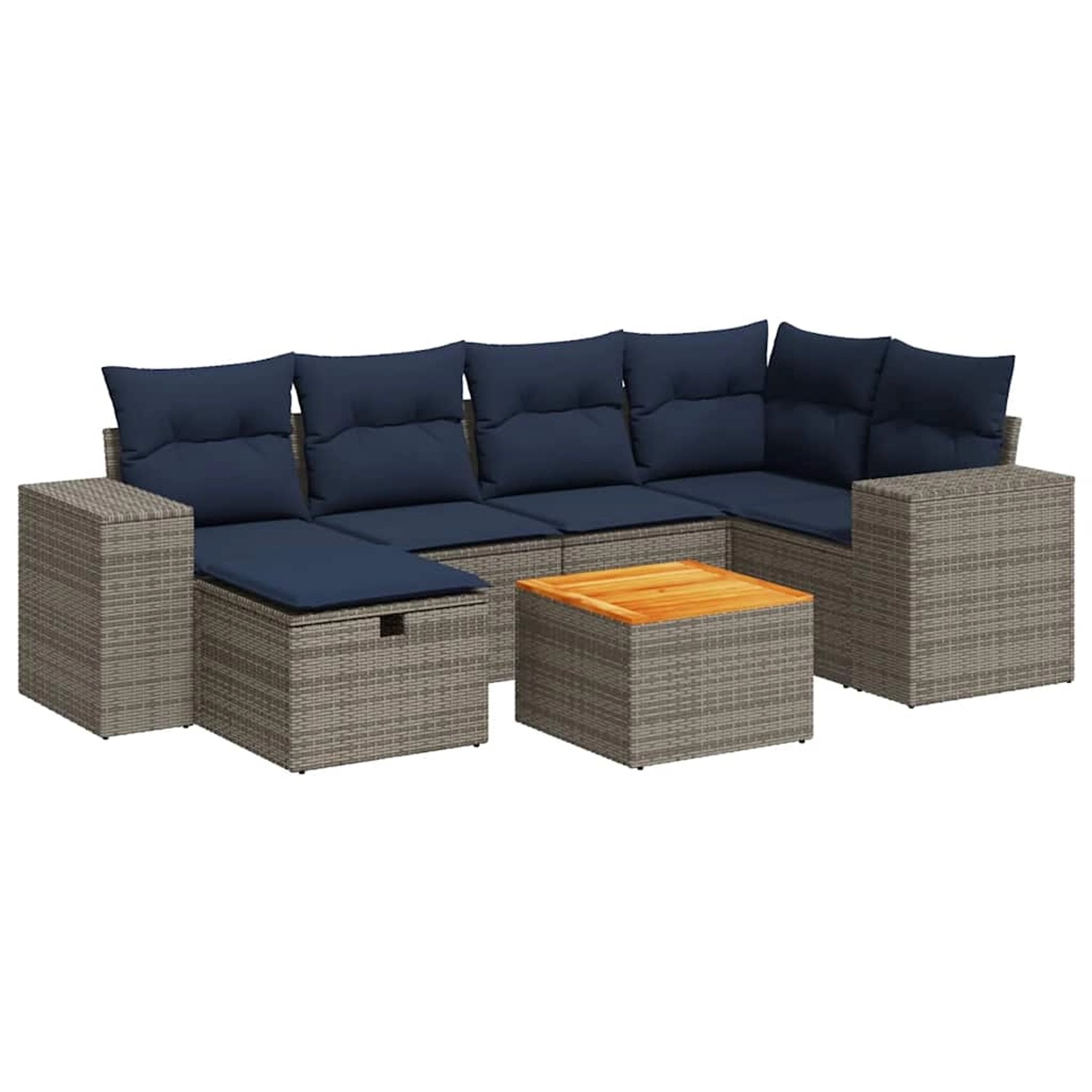 vidaXL 7-Tlg Garten-Sofagarnitur mit Kissen Grau Poly Rattan 3325876 günstig online kaufen