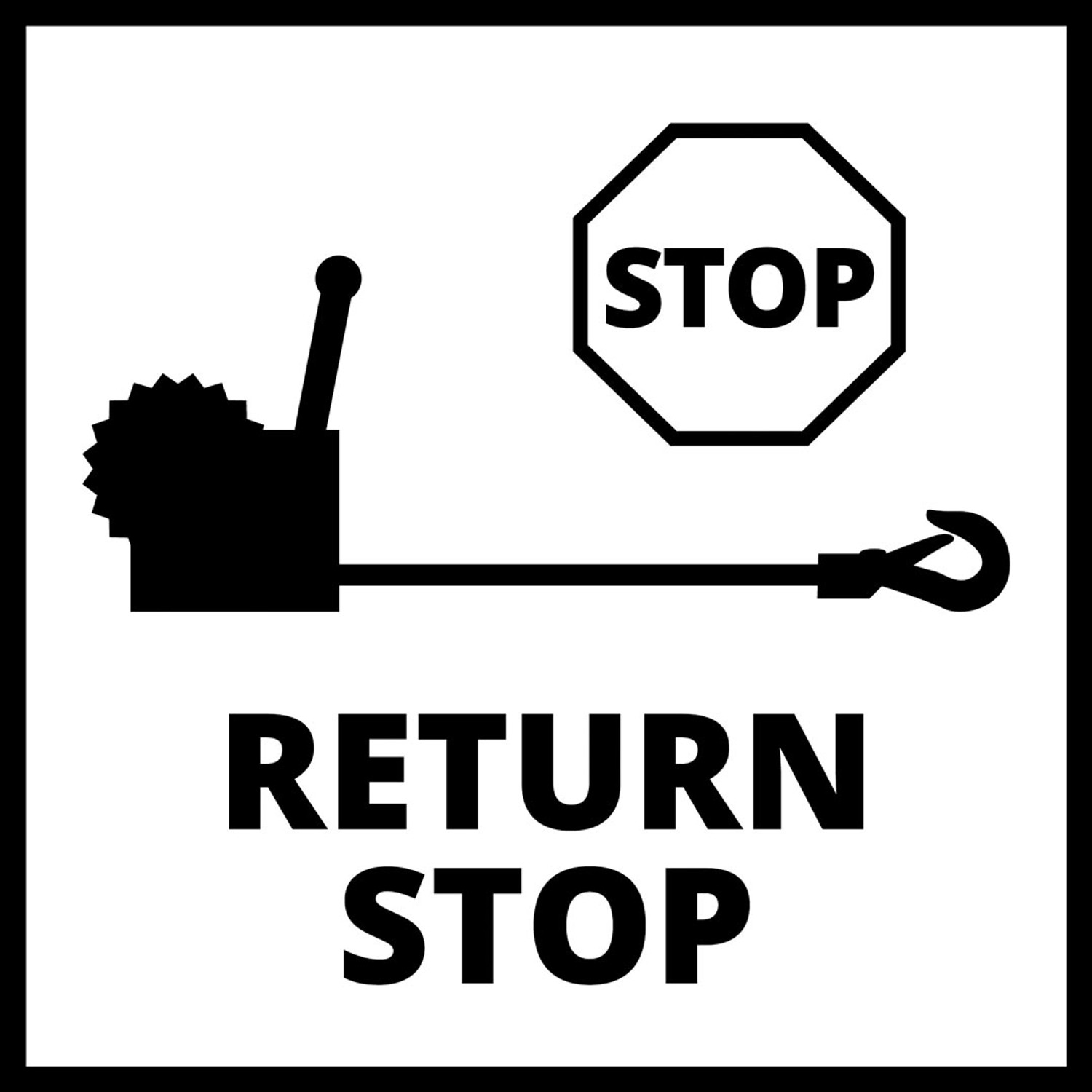 Symbol Handseilwinde TC-WI 500: Rücklaufstopp und Sicherheitshinweis für Lasten ziehen.