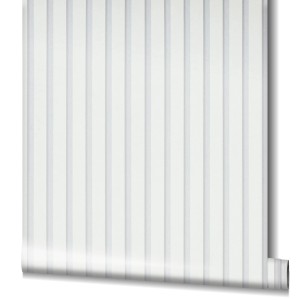 Weiße Marburg Vliestapete GZSZ mit Streifenmuster, gerollt dargestellt.