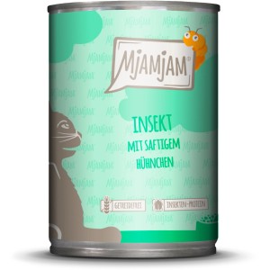 Mjamjam Katzen-Nassfutter Insekt mit Huhn, 400g Dose. Getreidefreies Alleinfutter mit Insektenprotein.