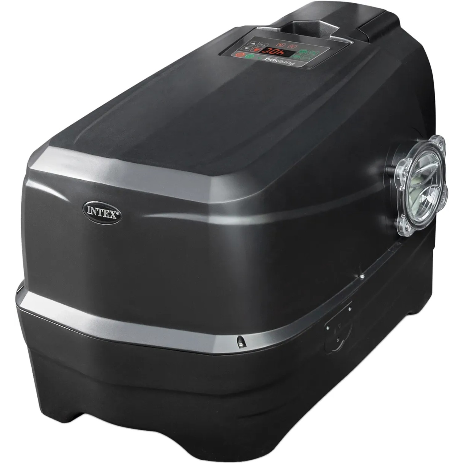 Intex PureSPA Bubble Jet, schwarzer, achteckiger Whirlpool aus Vinyl, Detailansicht der Steuereinheit.