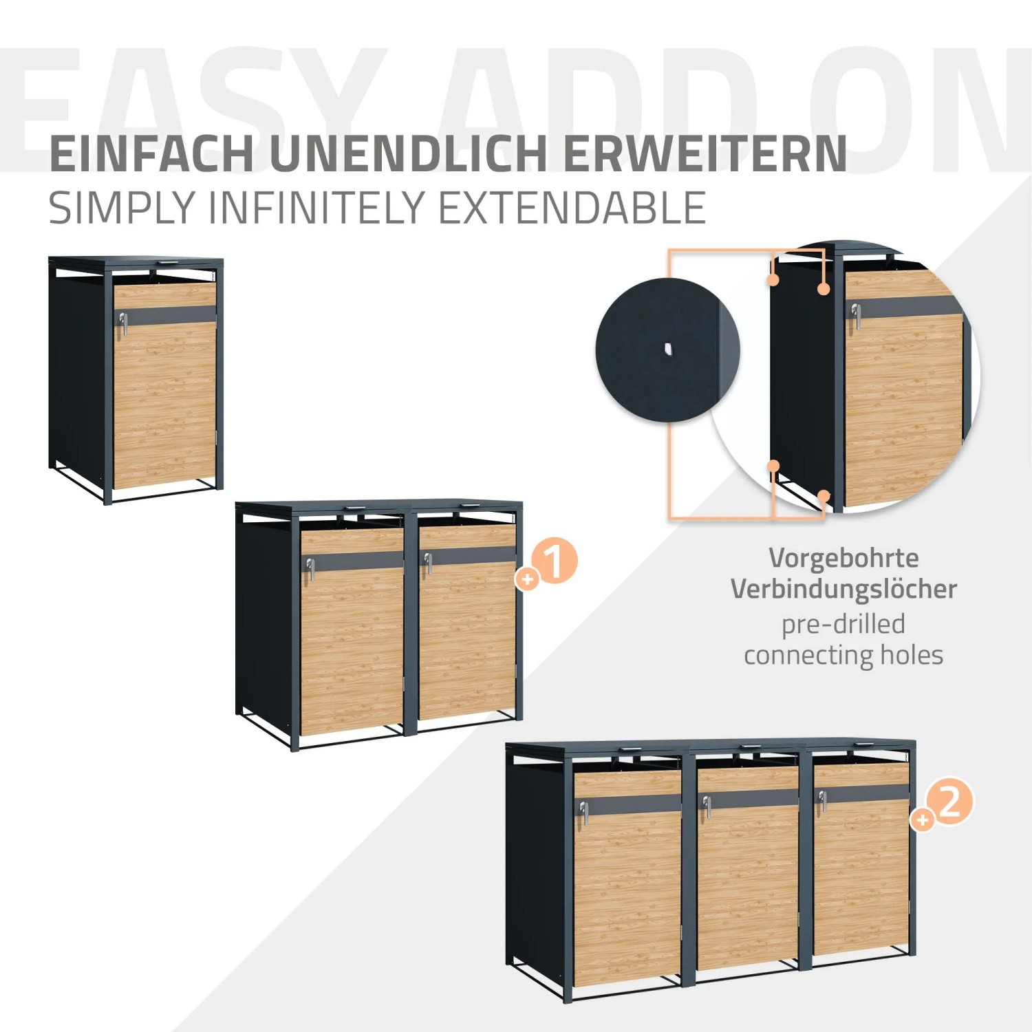 ML-Design Mülltonnenbox, erweiterbar, Anthrazit/Lärchenoptik, für 1 Tonne (240L).