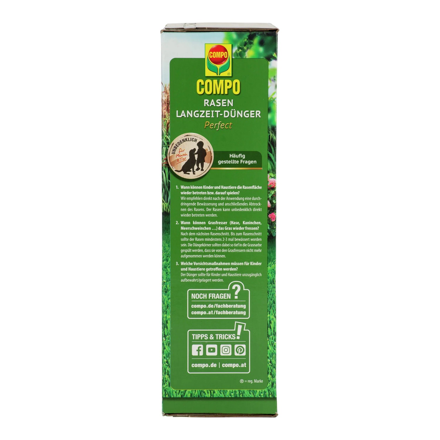 Compo Rasen-Langzeitdünger 3kg Packung, für einen grünen, dichten Rasen.