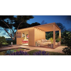 Bertilo Holz-Gartenhaus-Set Borkum 2 mit Terrasse, aus FSC®-zertifiziertem Holz.