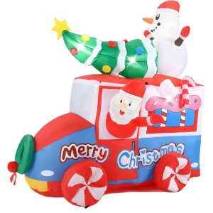Costway Aufblasbarer Weihnachtsmann Im Auto Led mit Schneemann