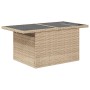 Tisch aus beigem Poly-Rattan mit dunkler Tischplatte, Teil des vidaXL Gartensofa-Sets.